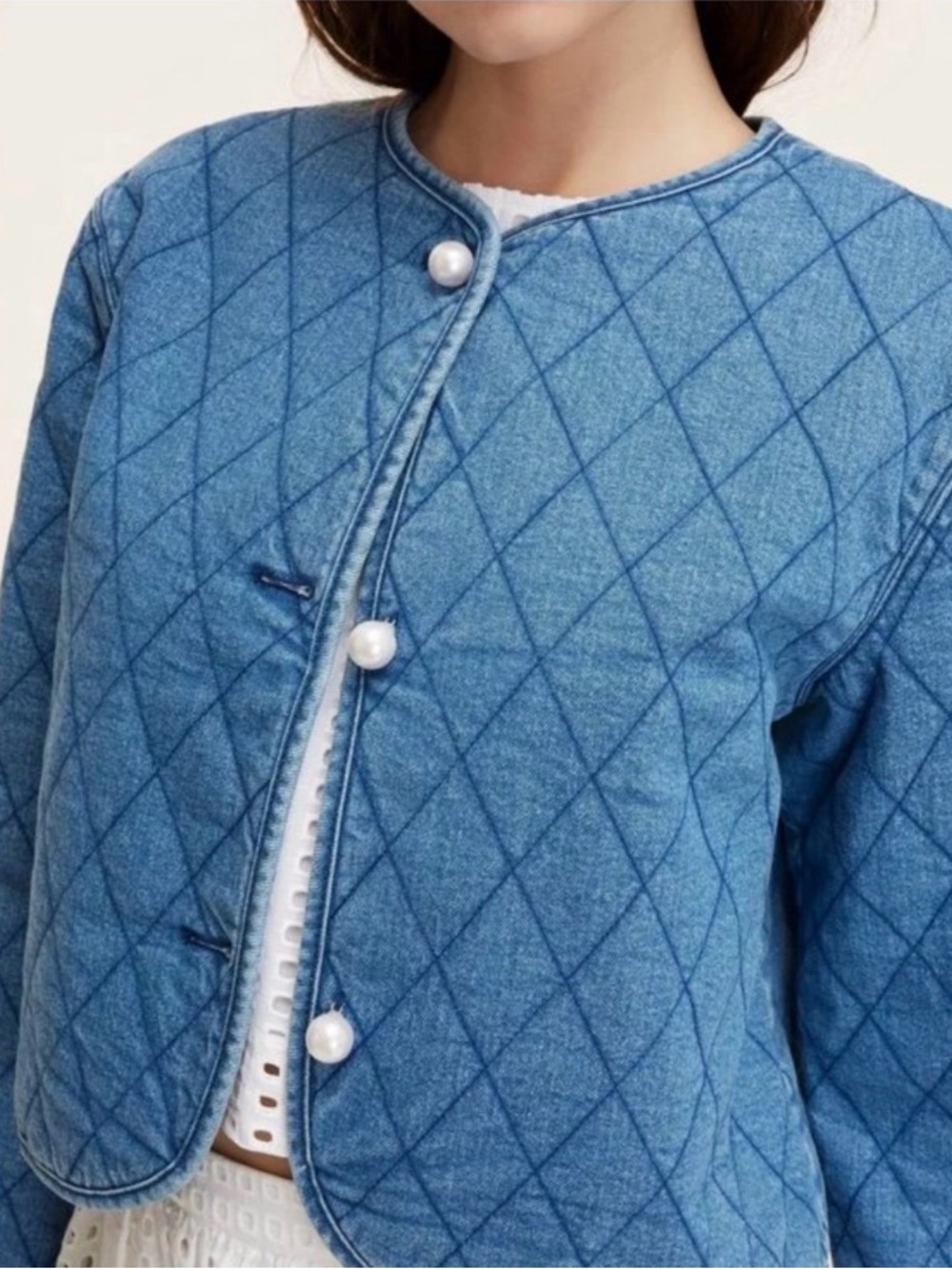 Kate spade x target denim jacket with pearl buttons sz medium